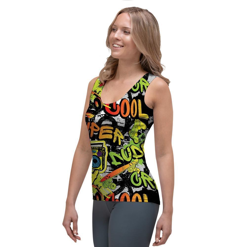 Abstract Graffiti Drips Print Women's Tank Top-grizzshop