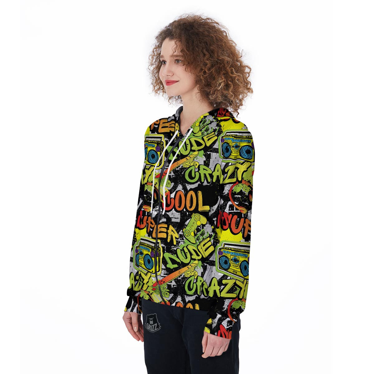 Abstract Graffiti Drips Print Women's Zip Up Hoodie-grizzshop