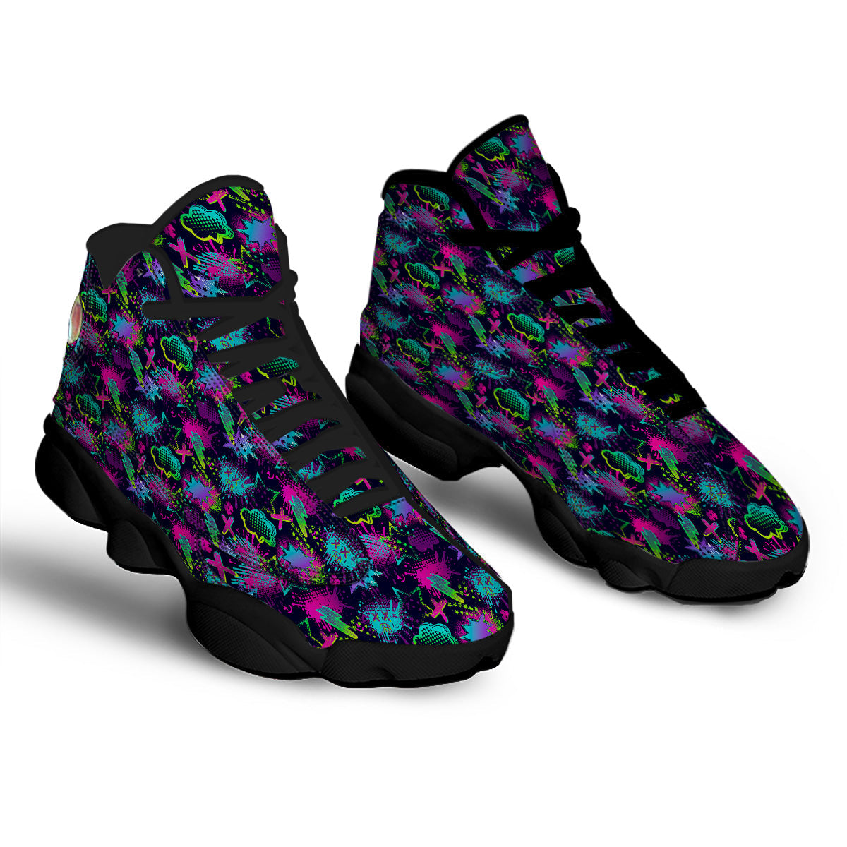 Abstract Graffiti Emoji Print Pattern Black Basketball Shoes-grizzshop