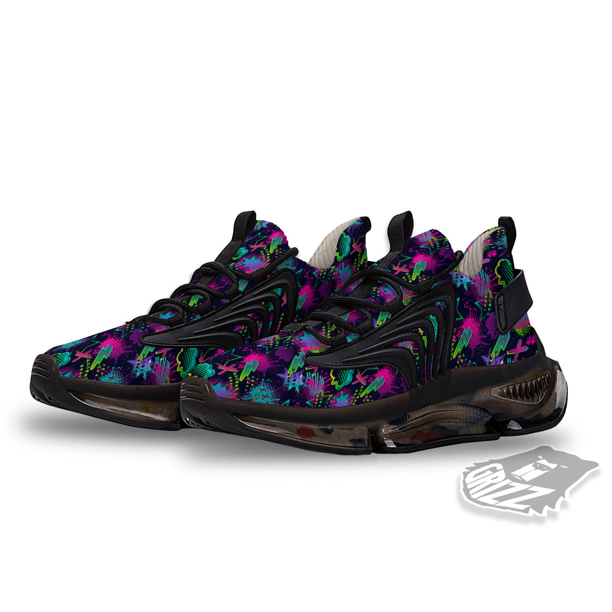 Abstract Graffiti Emoji Print Pattern Black Gym Shoes-grizzshop