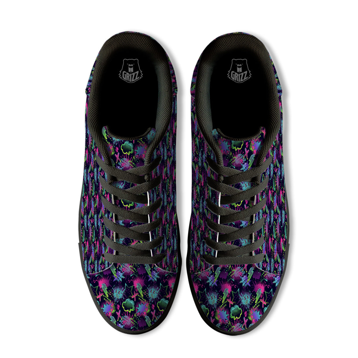 Abstract Graffiti Emoji Print Pattern Black Low Top Sneakers-grizzshop