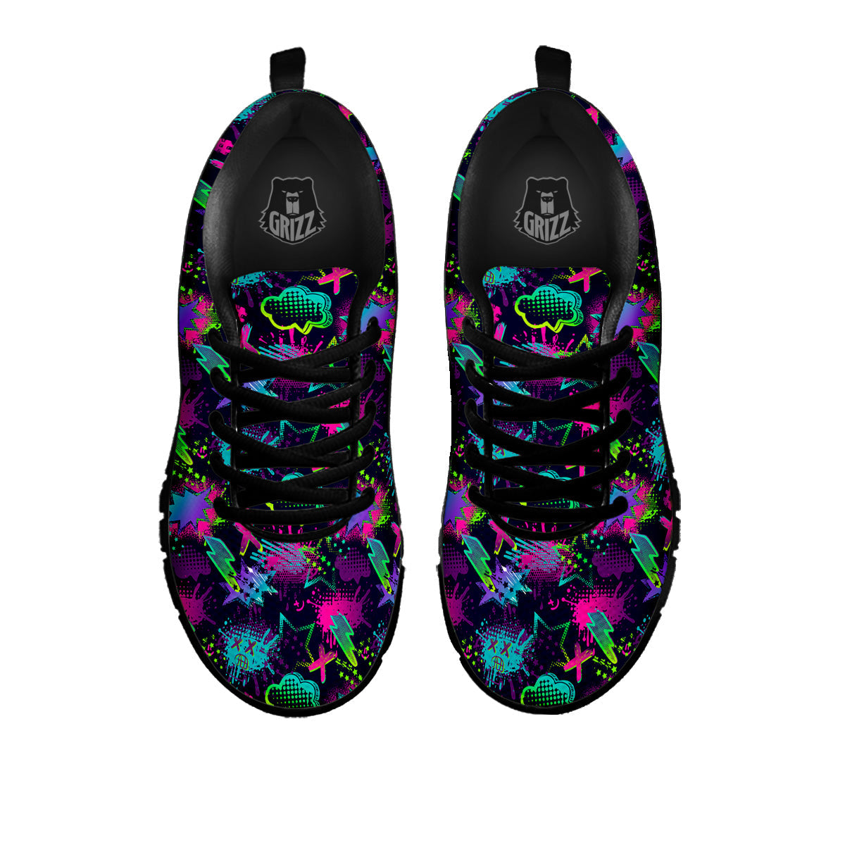 Abstract Graffiti Emoji Print Pattern Black Sneaker-grizzshop