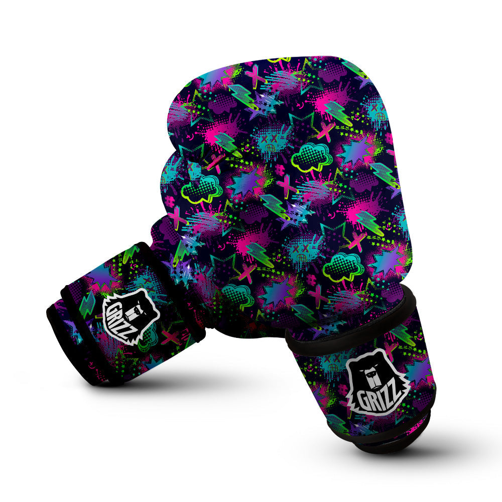 Abstract Graffiti Emoji Print Pattern Boxing Gloves-grizzshop