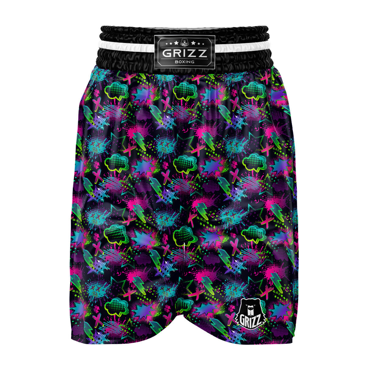 Abstract Graffiti Emoji Print Pattern Boxing Shorts-grizzshop