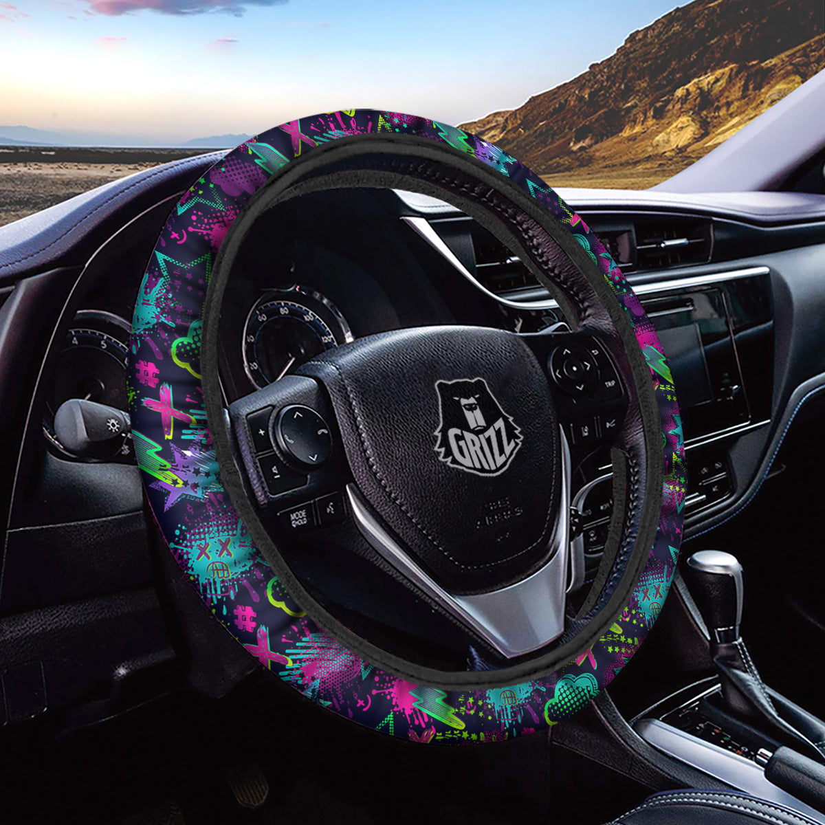Abstract Graffiti Emoji Print Pattern Car Steering Wheel Cover-grizzshop
