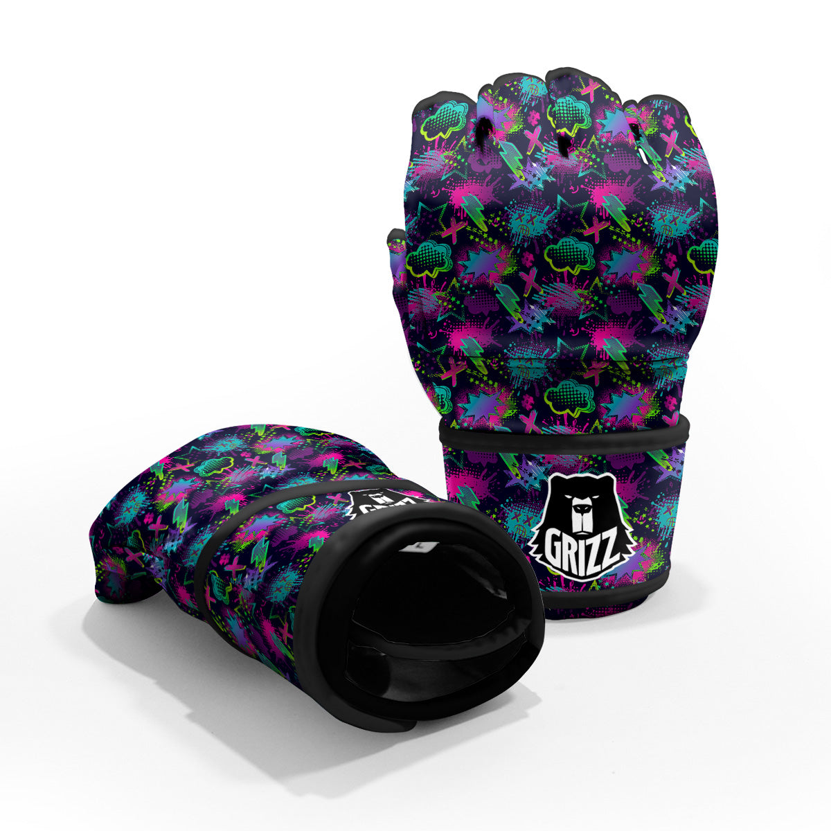 Abstract Graffiti Emoji Print Pattern MMA Gloves-grizzshop
