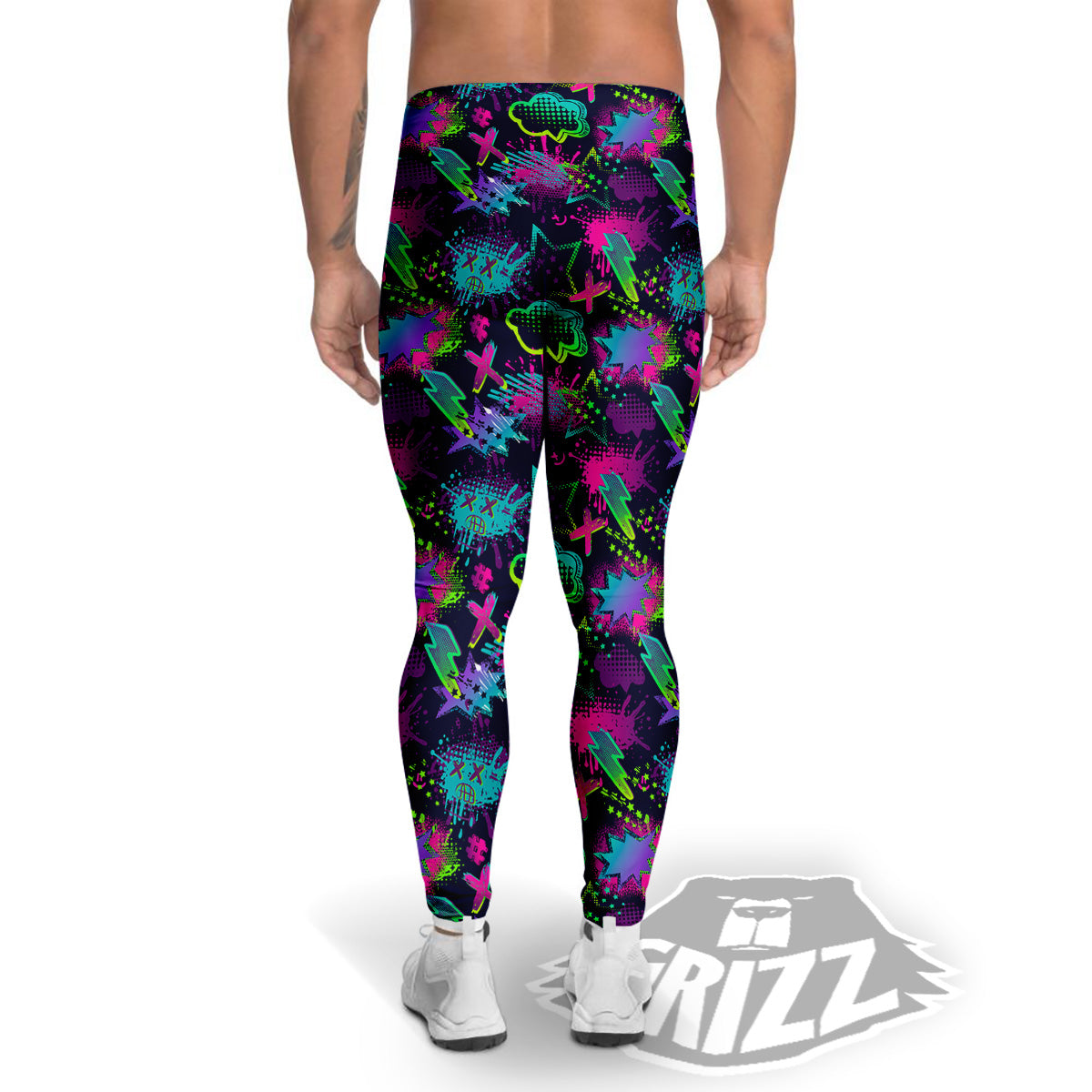 Abstract Graffiti Emoji Print Pattern Men's Leggings-grizzshop