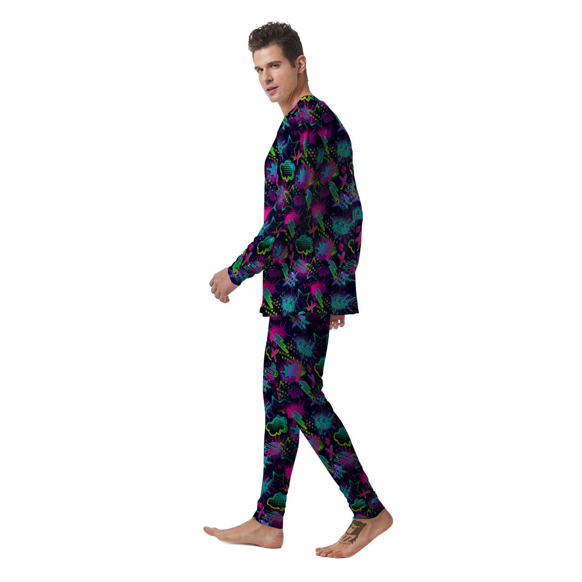 Abstract Graffiti Emoji Print Pattern Men's Pajamas-grizzshop