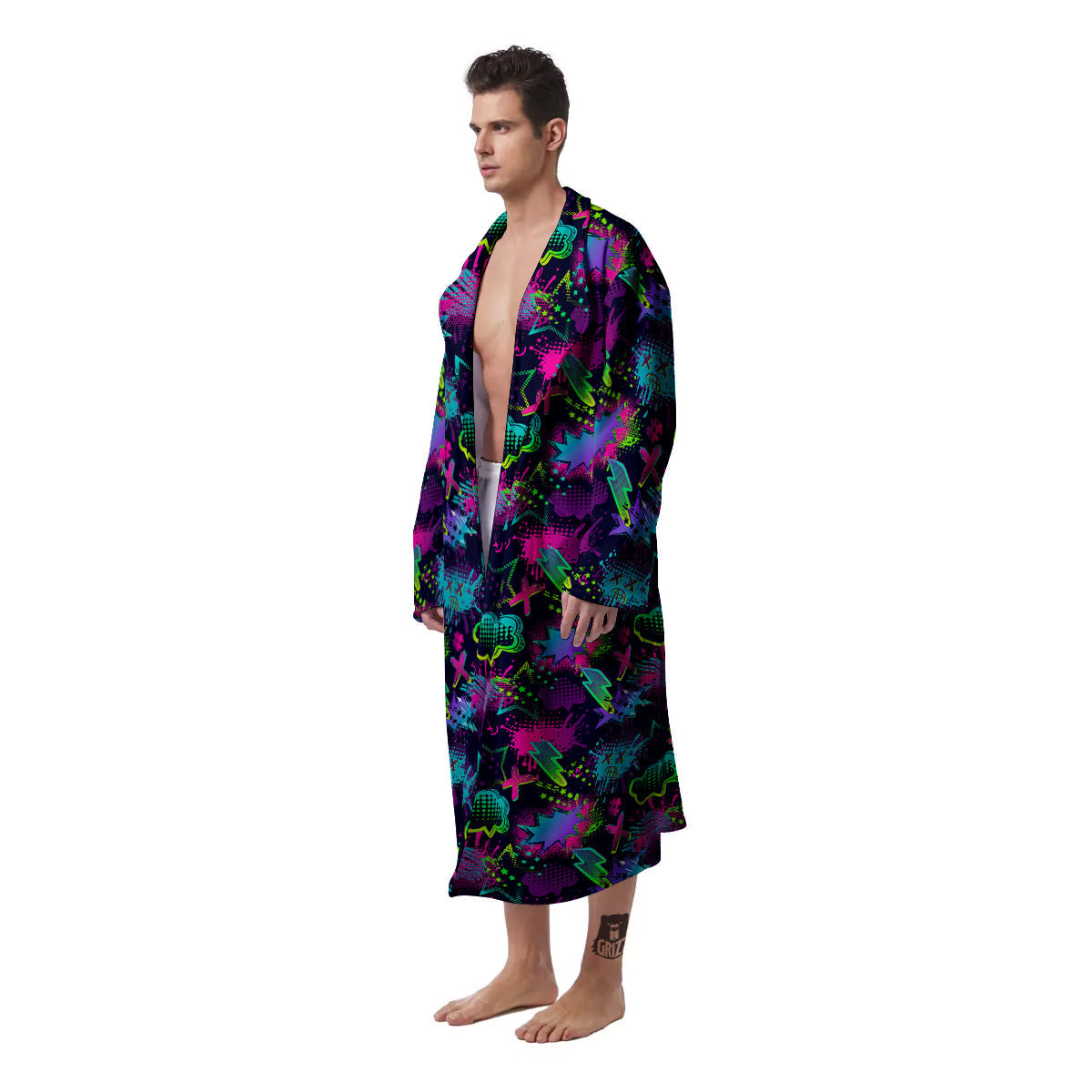 Abstract Graffiti Emoji Print Pattern Men's Robe-grizzshop