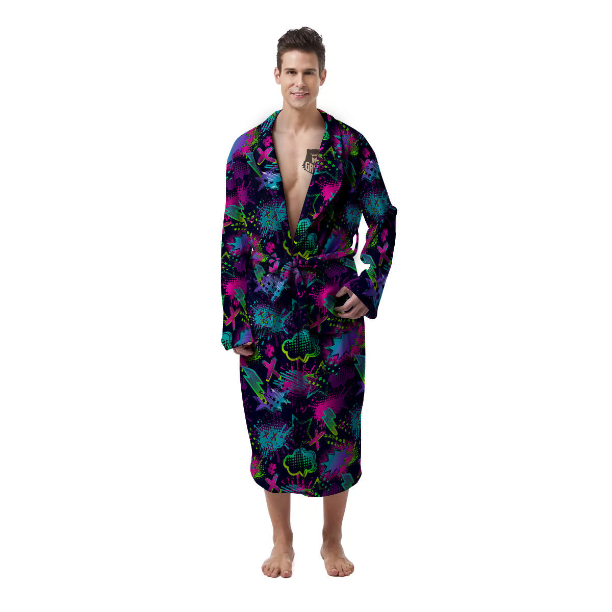 Abstract Graffiti Emoji Print Pattern Men's Robe-grizzshop