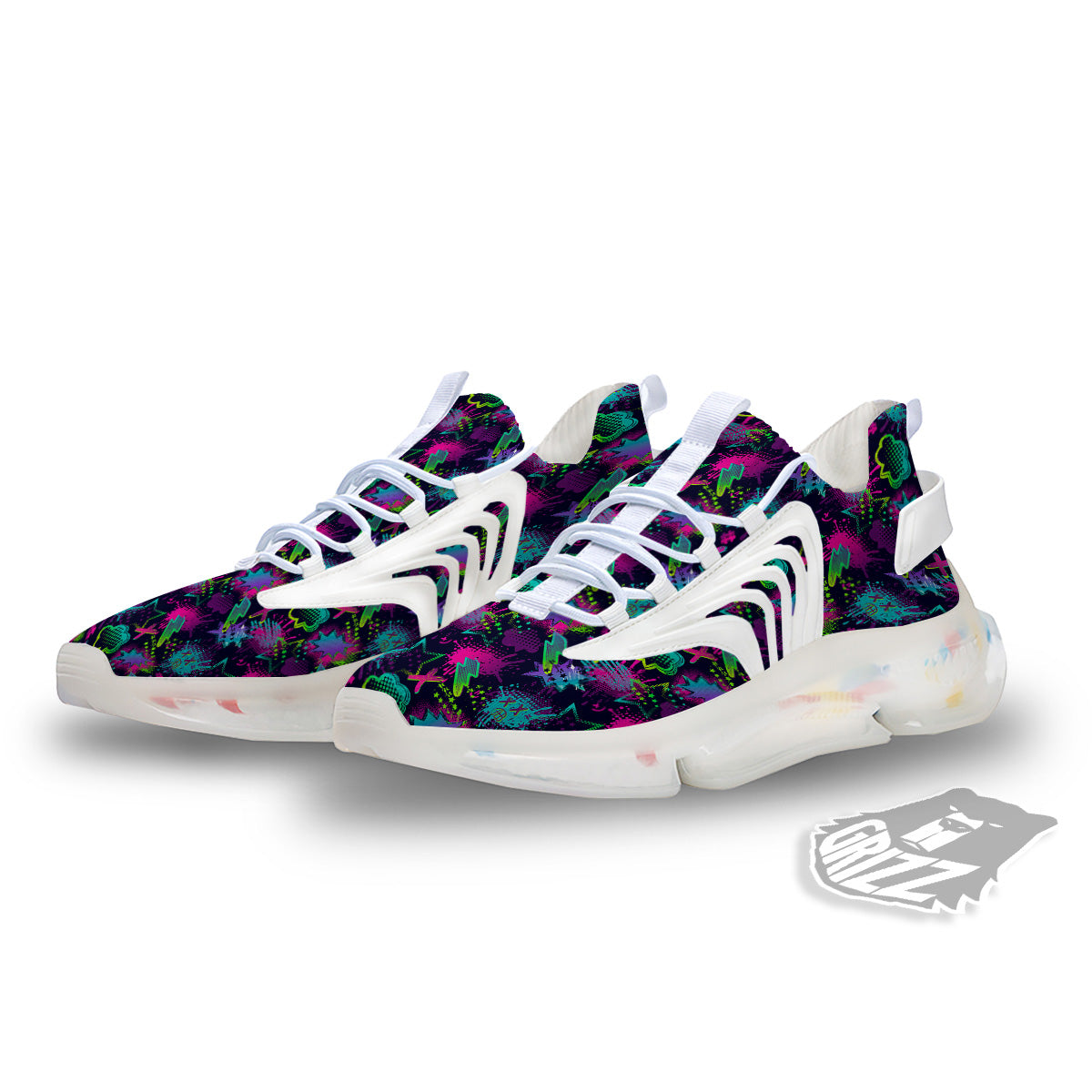 Abstract Graffiti Emoji Print Pattern White Gym Shoes-grizzshop