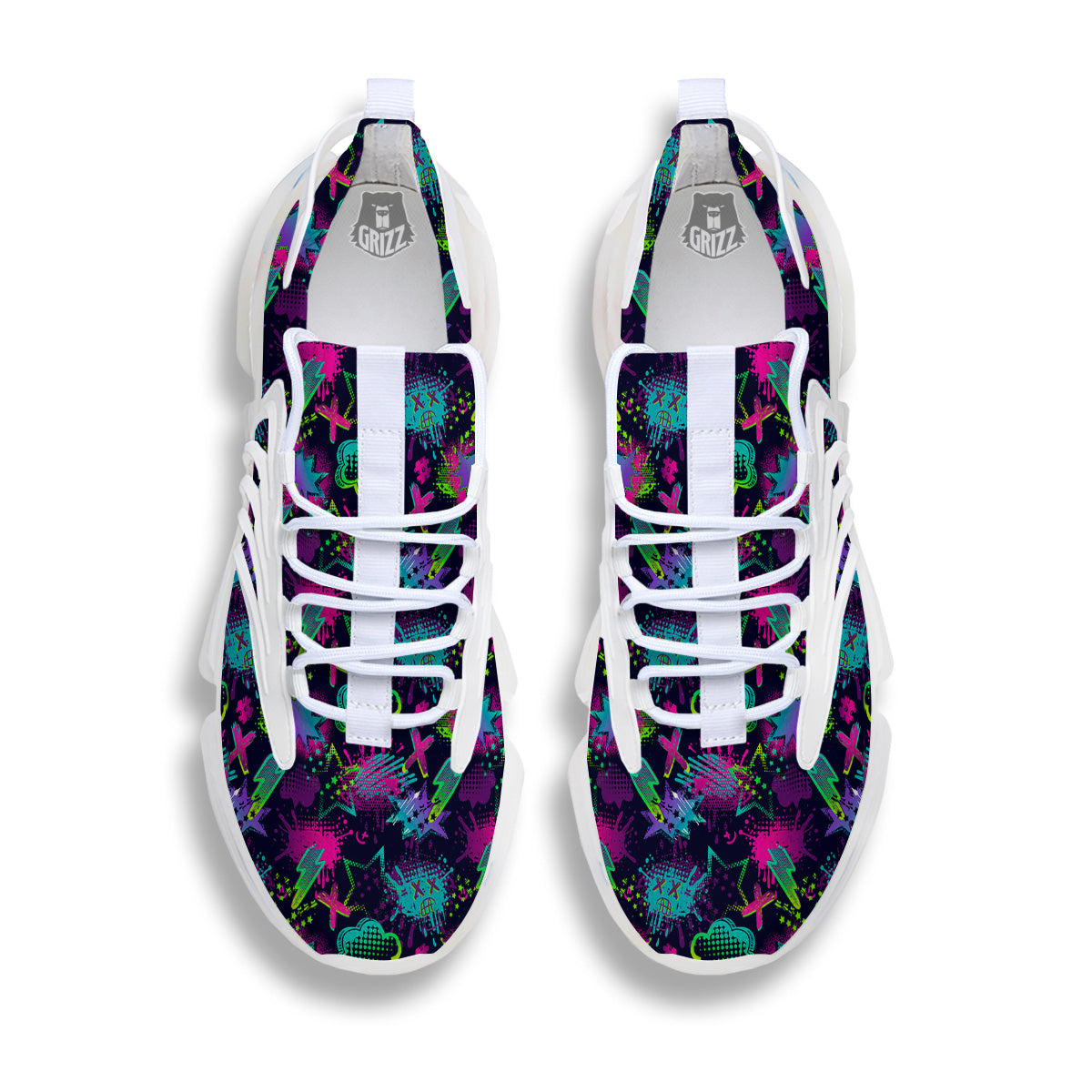 Abstract Graffiti Emoji Print Pattern White Gym Shoes-grizzshop
