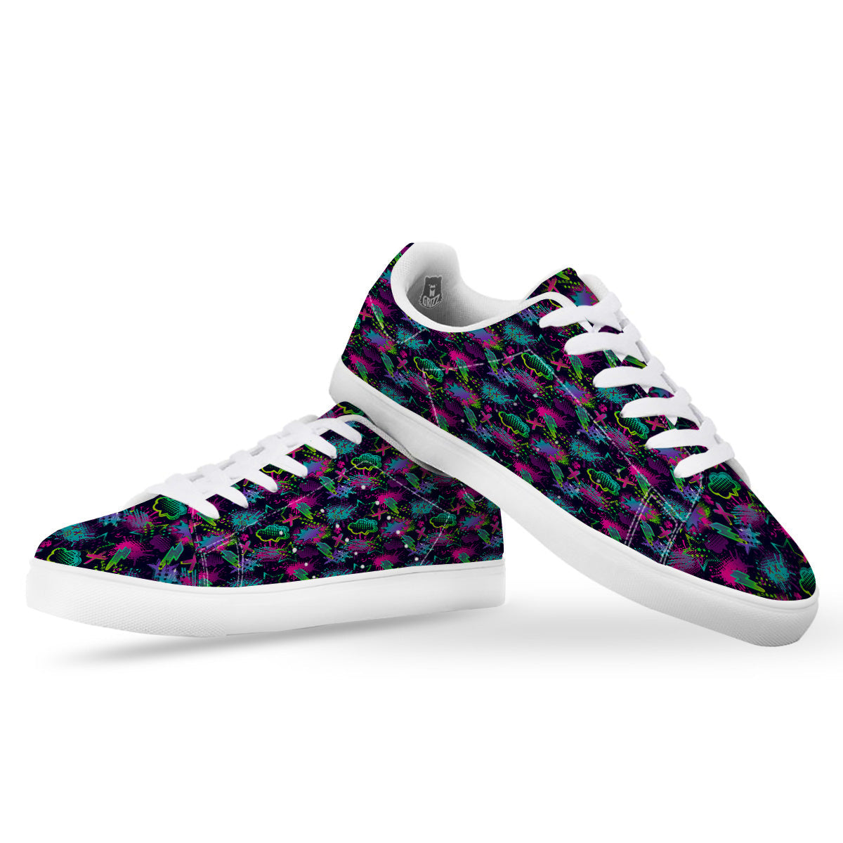 Abstract Graffiti Emoji Print Pattern White Low Top Sneakers-grizzshop
