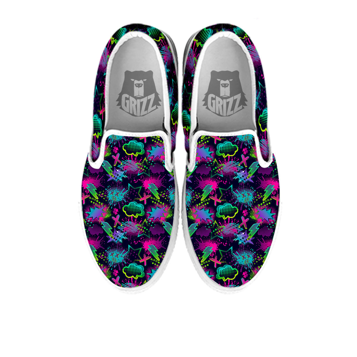 Abstract Graffiti Emoji Print Pattern White Slip On Shoes-grizzshop