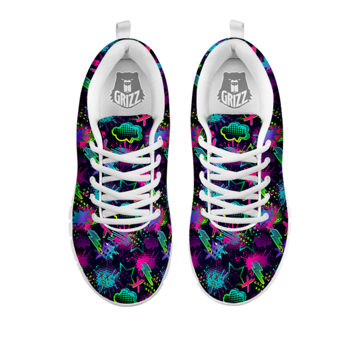 Abstract Graffiti Emoji Print Pattern White Sneaker-grizzshop