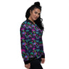 Abstract Graffiti Emoji Print Pattern Women's Bomber Jacket-grizzshop