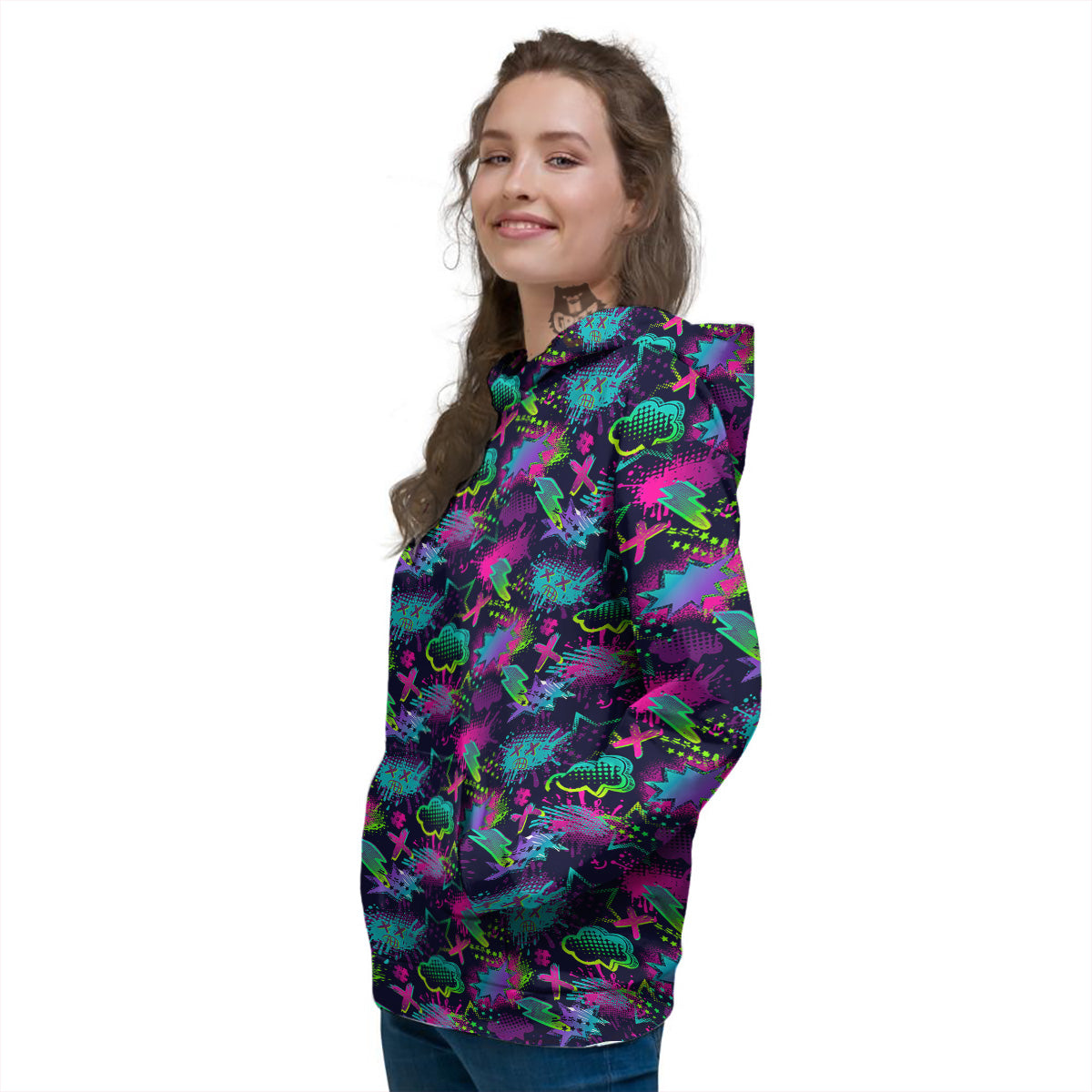 Abstract Graffiti Emoji Print Pattern Women's Hoodie-grizzshop