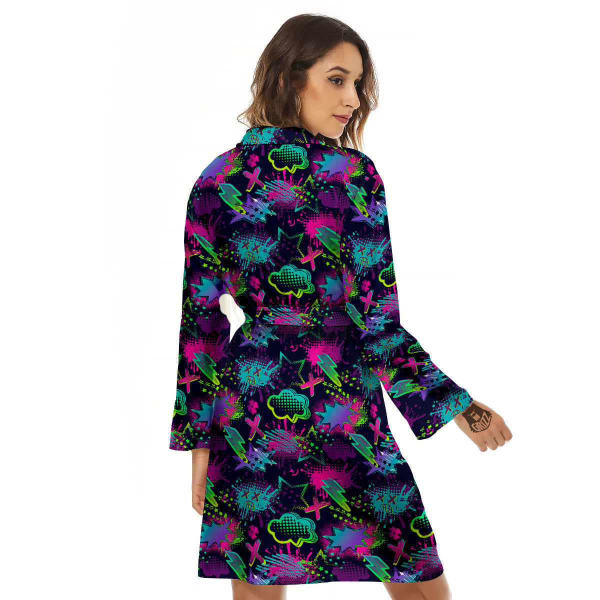 Abstract Graffiti Emoji Print Pattern Women's Robe-grizzshop