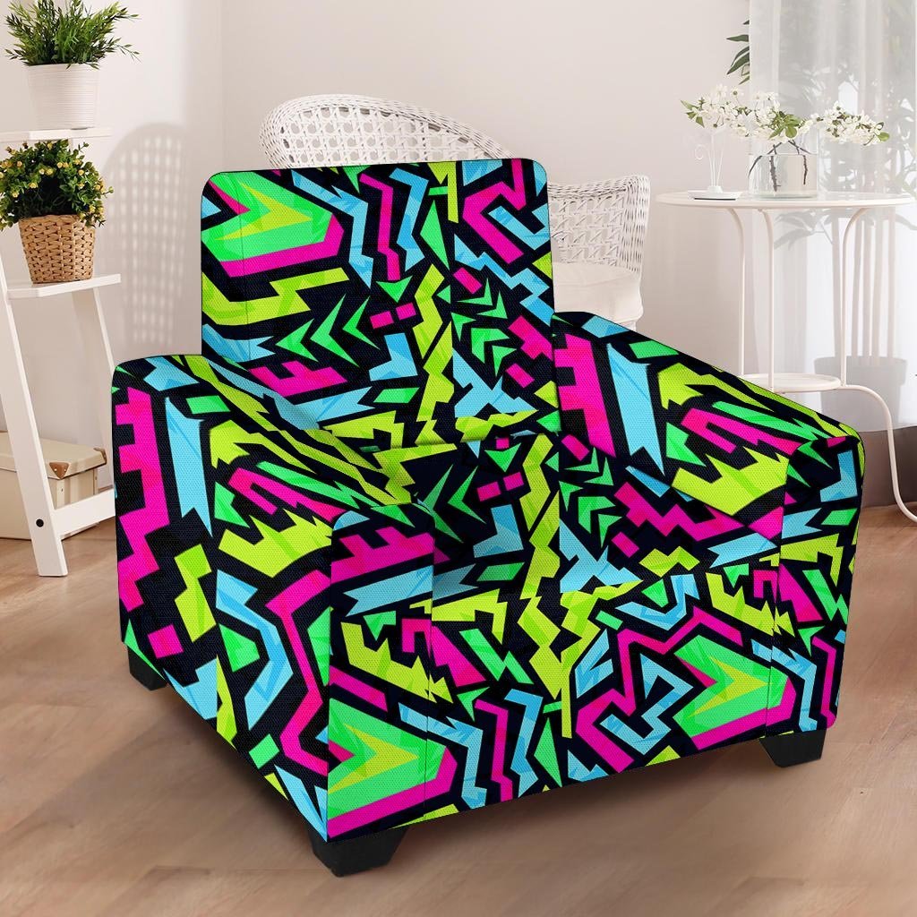 Abstract Graffiti Geometric Armchair Cover-grizzshop