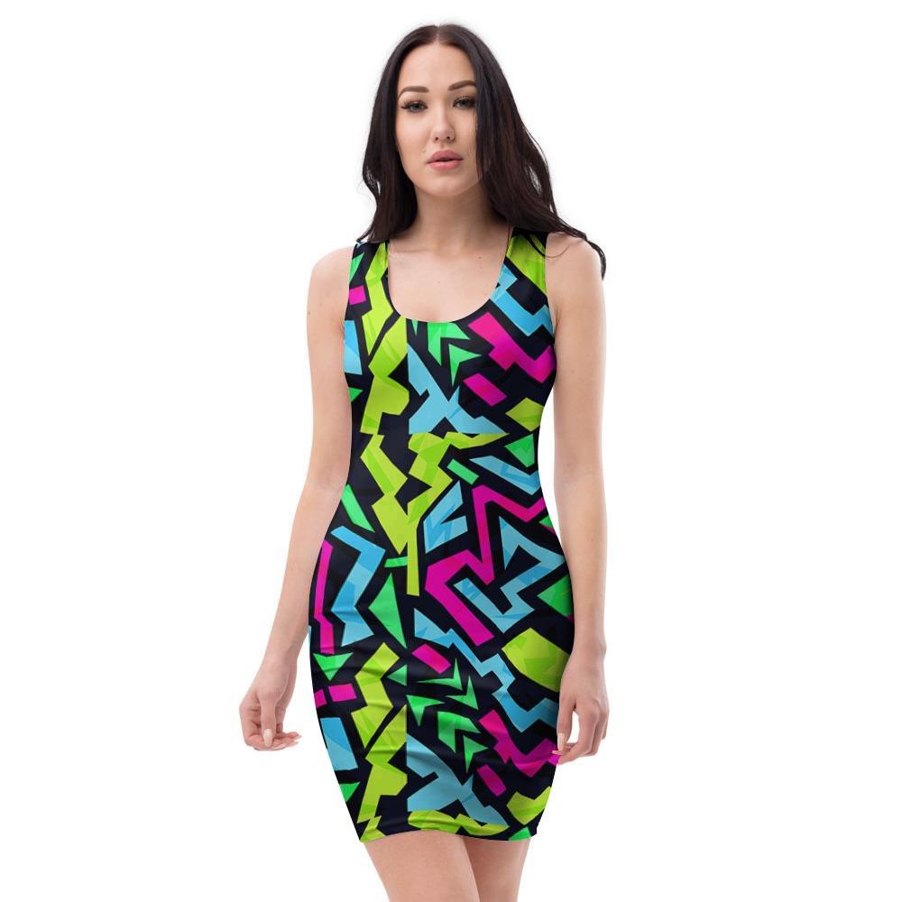 Abstract Graffiti Geometric Bodycon Dress-grizzshop