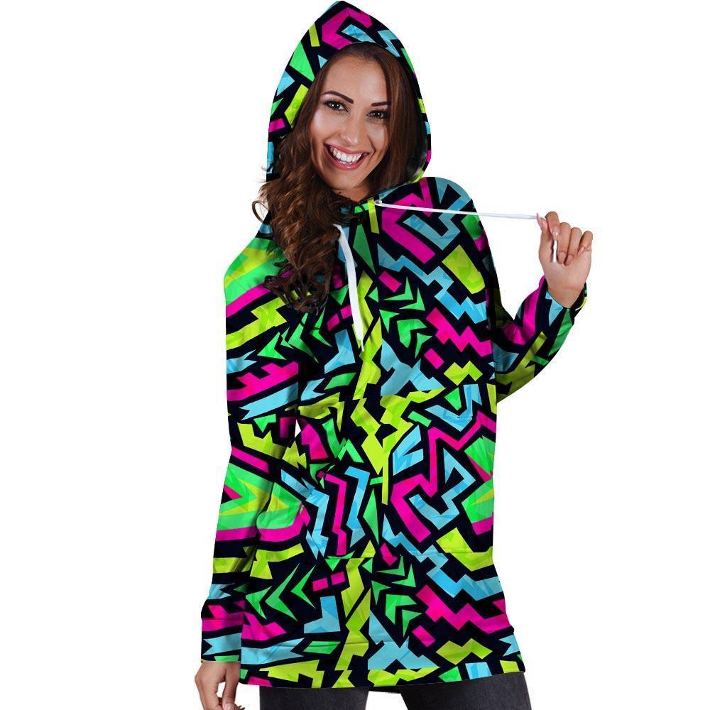 Abstract Graffiti Geometric Hoodie Dress-grizzshop