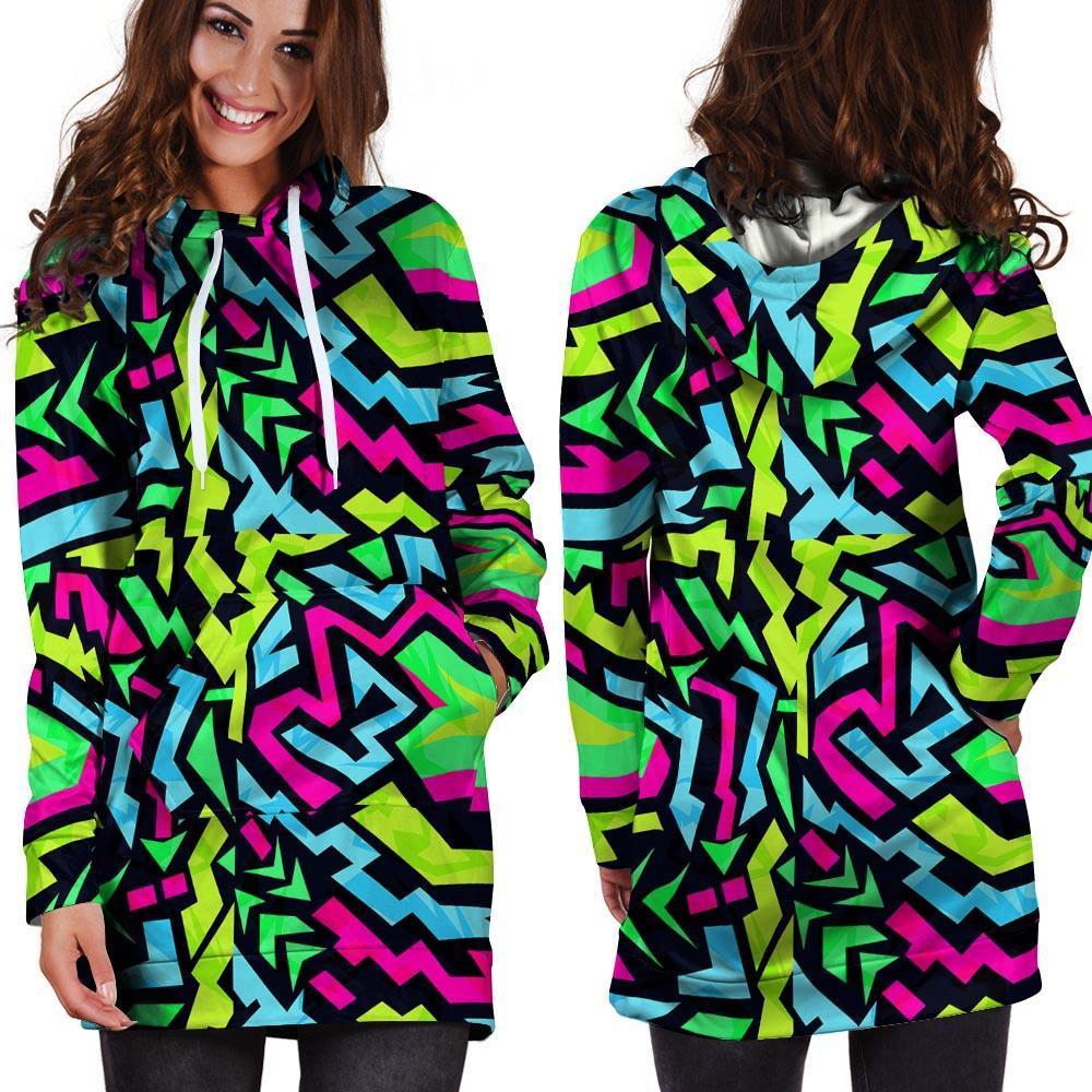 Abstract Graffiti Geometric Hoodie Dress-grizzshop