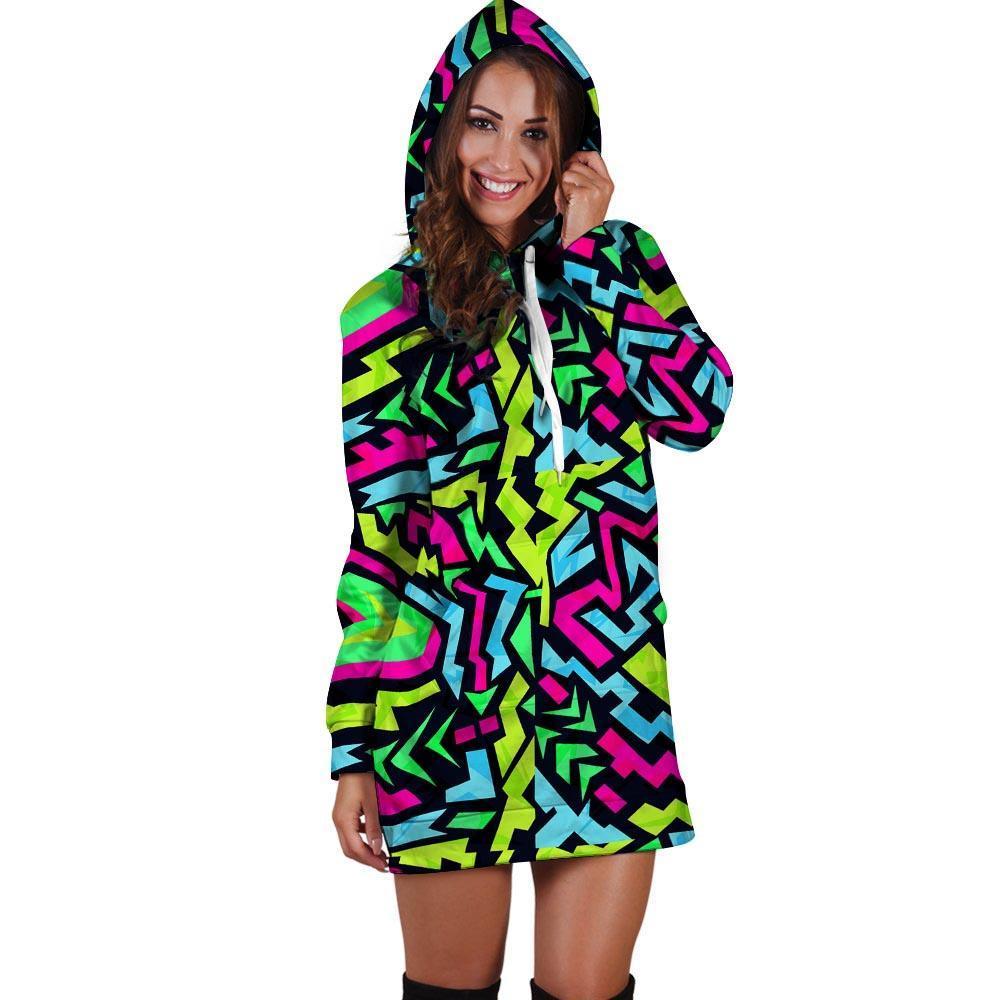 Abstract Graffiti Geometric Hoodie Dress-grizzshop