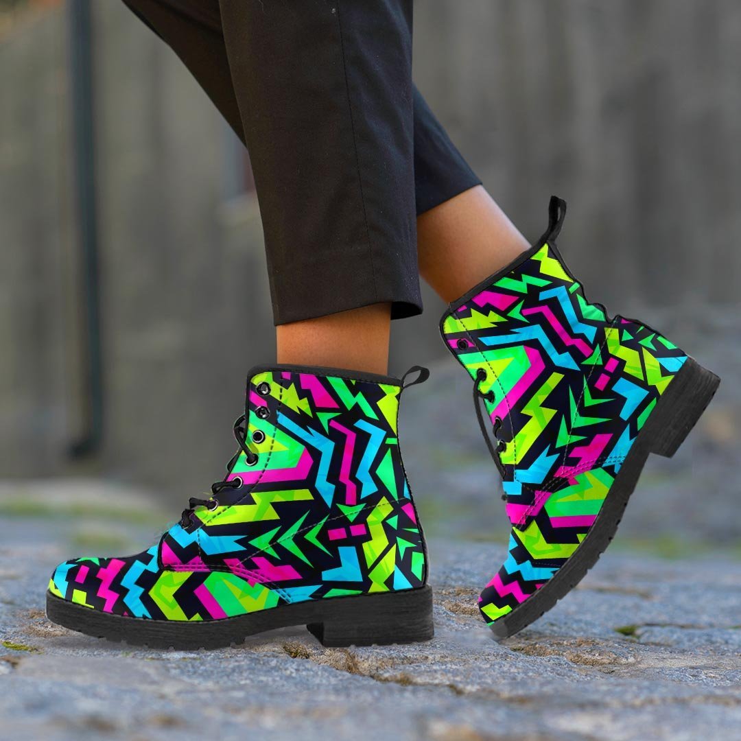 Abstract Graffiti Geometric Men's Boots-grizzshop