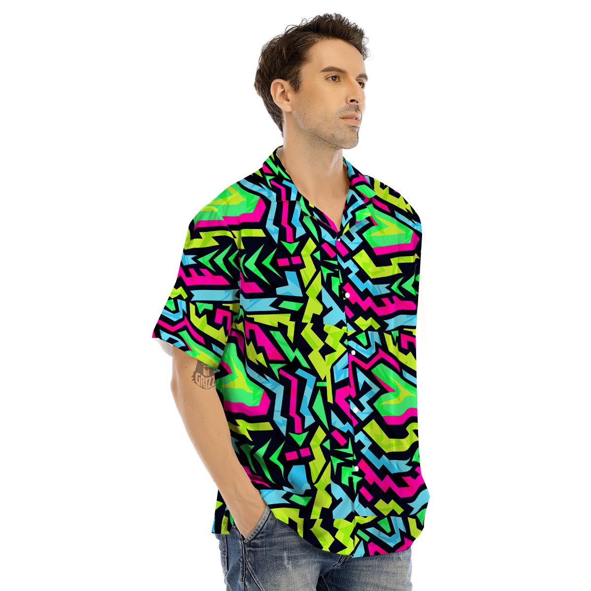 Abstract Graffiti Geometric Men’s Hawaiian Shirt-grizzshop