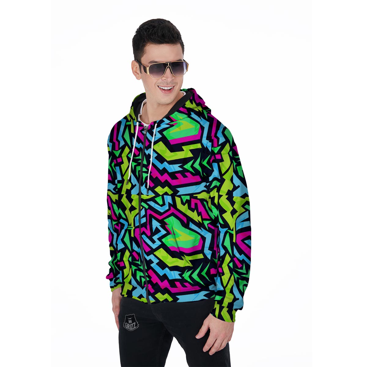 Abstract Graffiti Geometric Men's Zip Up Hoodie-grizzshop