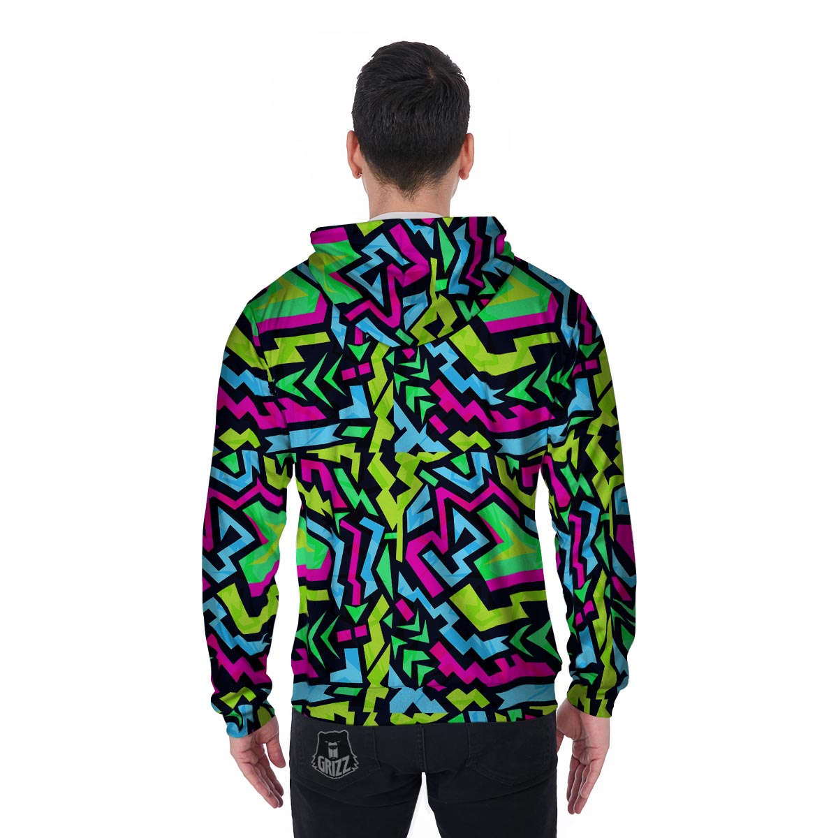 Abstract Graffiti Geometric Men's Zip Up Hoodie-grizzshop