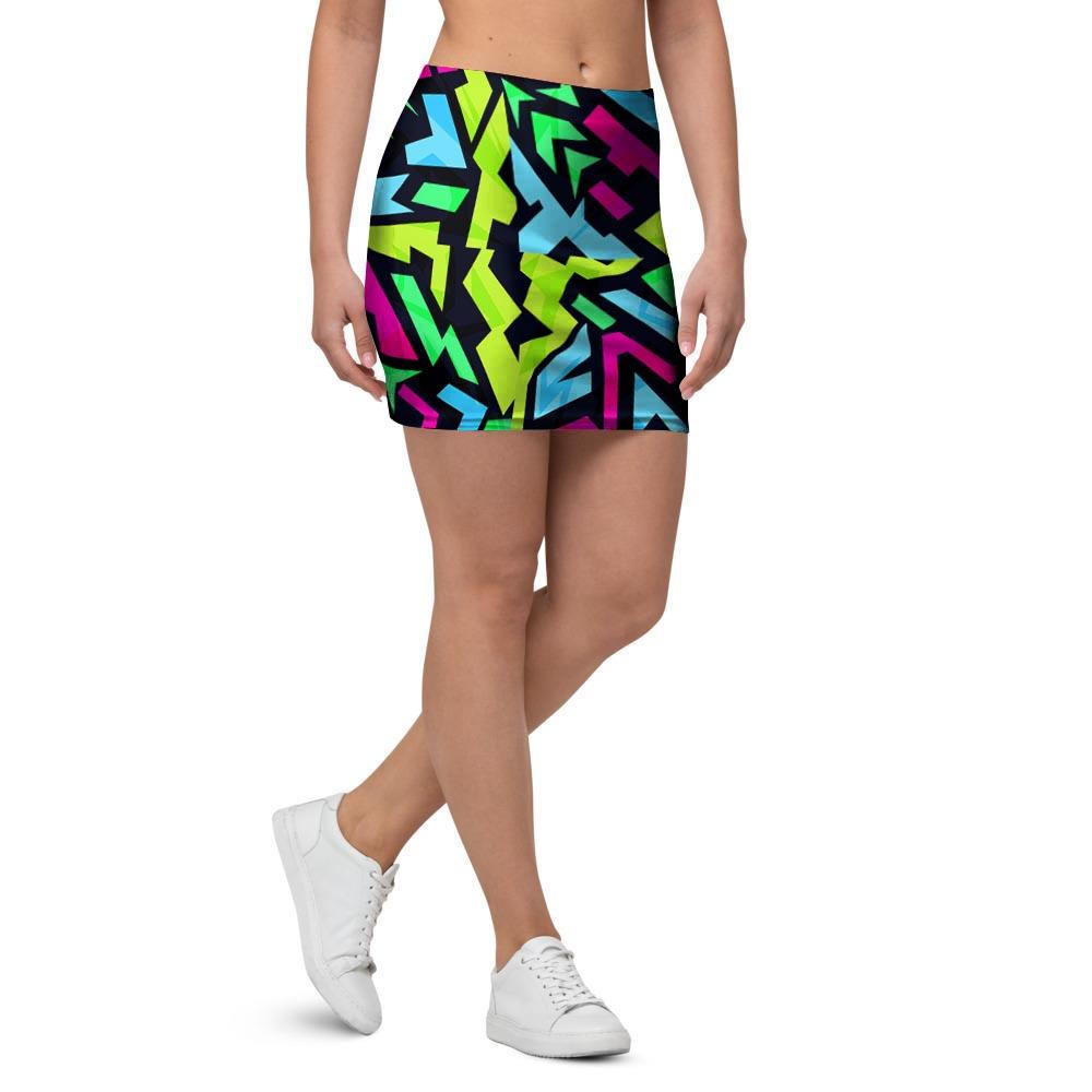 Abstract Graffiti Geometric Mini Skirt-grizzshop