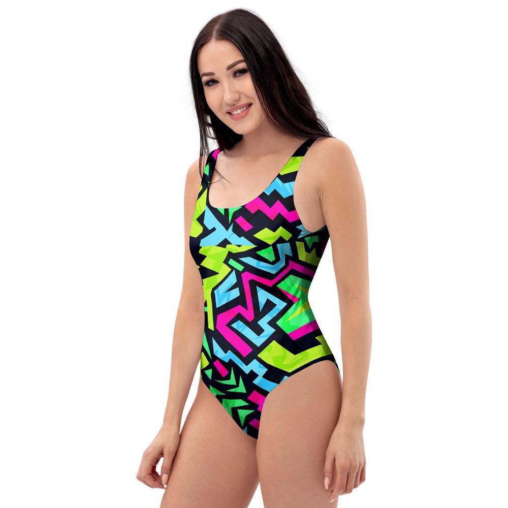 Abstract Graffiti Geometric One Piece Swimsuite-grizzshop