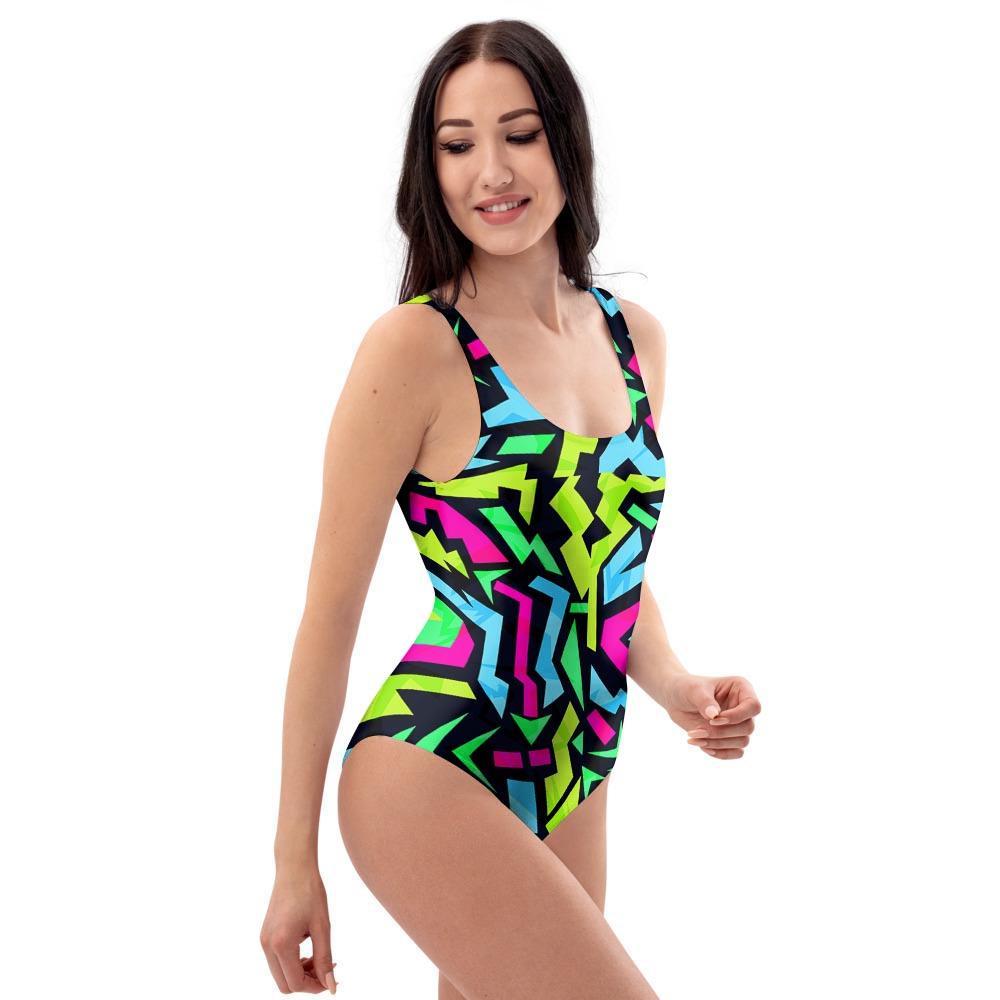 Abstract Graffiti Geometric One Piece Swimsuite-grizzshop