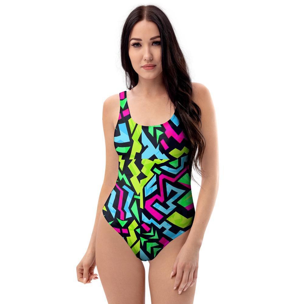 Abstract Graffiti Geometric One Piece Swimsuite-grizzshop