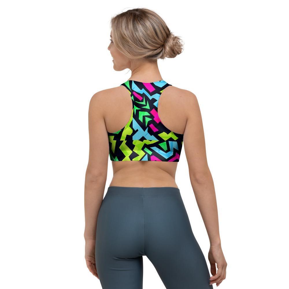 Abstract Graffiti Geometric Sports Bra-grizzshop