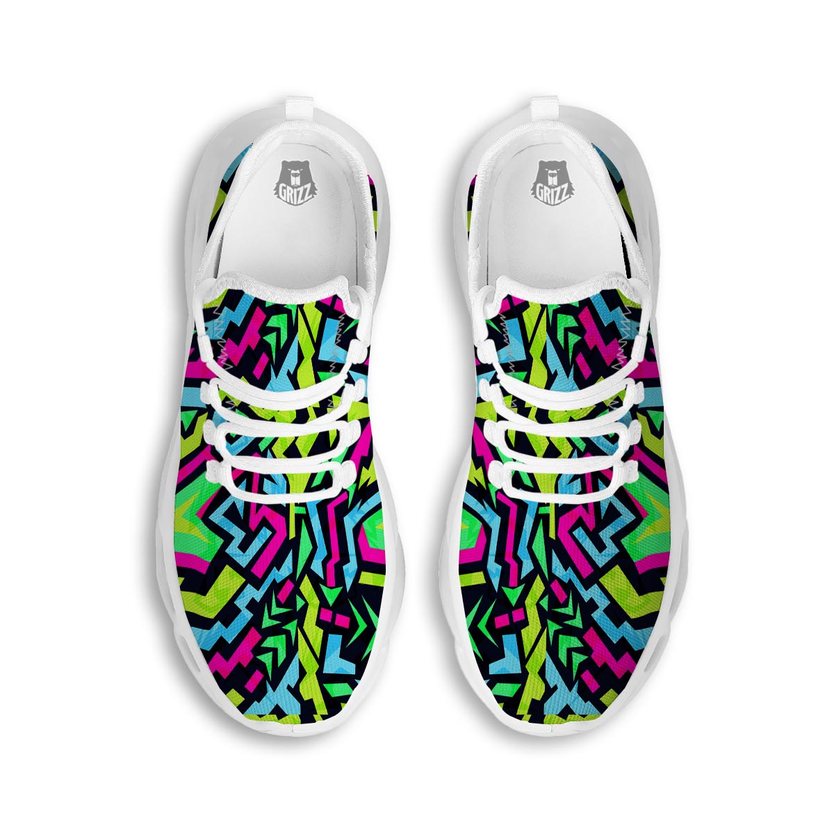Abstract Graffiti Geometric White Running Shoes-grizzshop