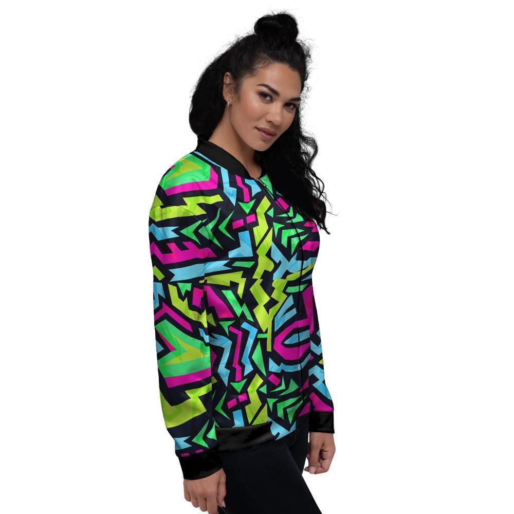 Abstract Graffiti Geometric Women's Bomber Jacket-grizzshop