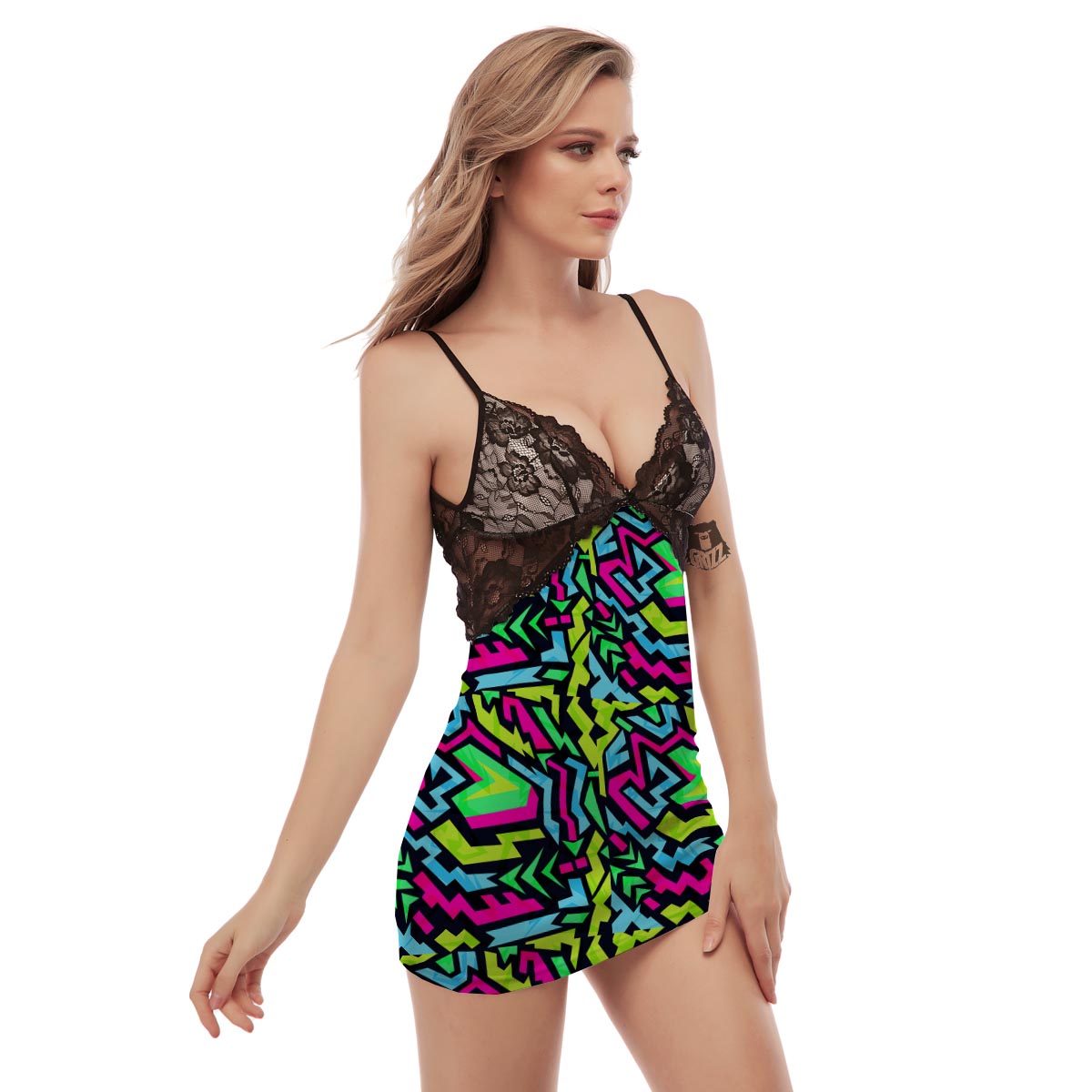 Abstract Graffiti Geometric Women's Sexy Night Dress-grizzshop