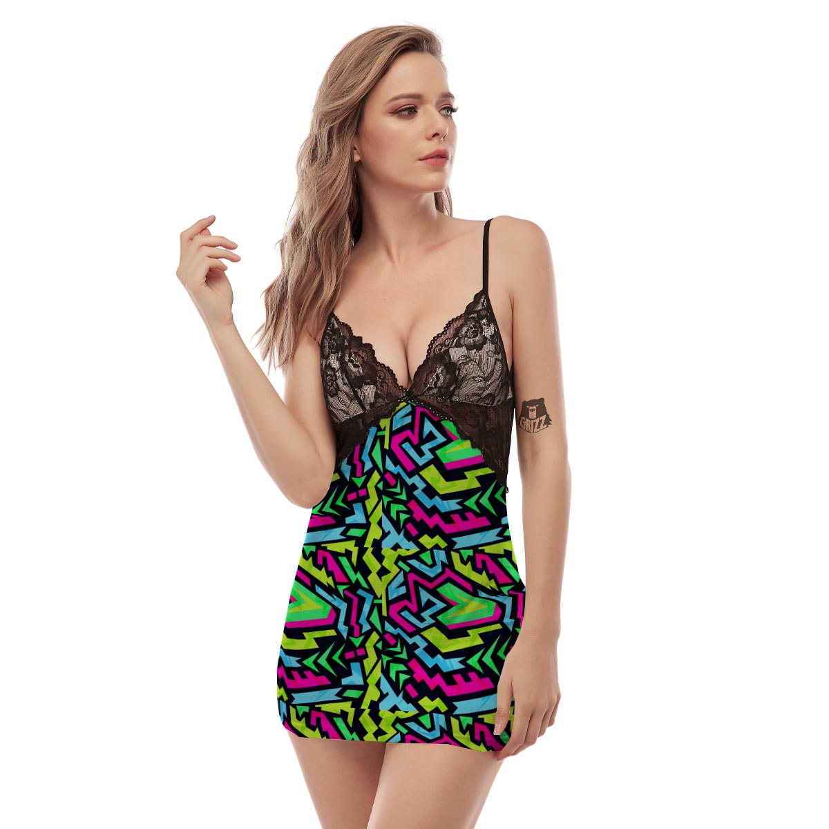 Abstract Graffiti Geometric Women's Sexy Night Dress-grizzshop