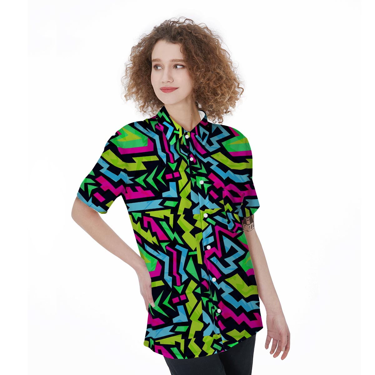 Abstract Graffiti Geometric Women's Short Sleeve Shirts-grizzshop