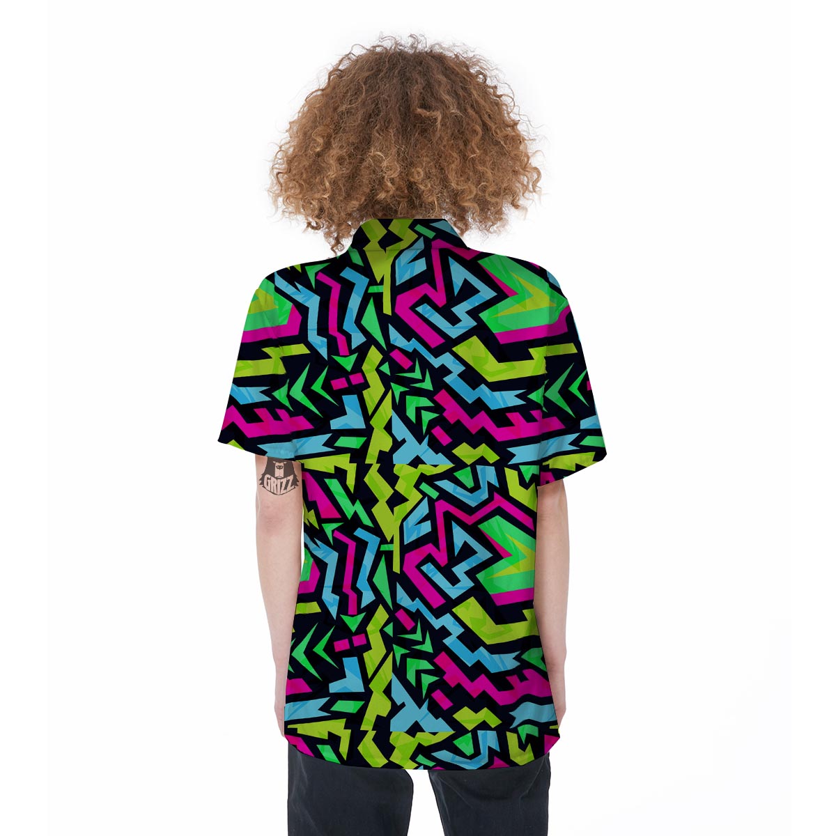 Abstract Graffiti Geometric Women's Short Sleeve Shirts-grizzshop