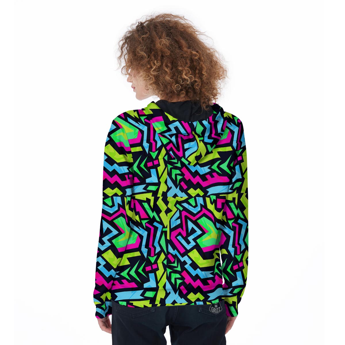 Abstract Graffiti Geometric Women's Zip Up Hoodie-grizzshop