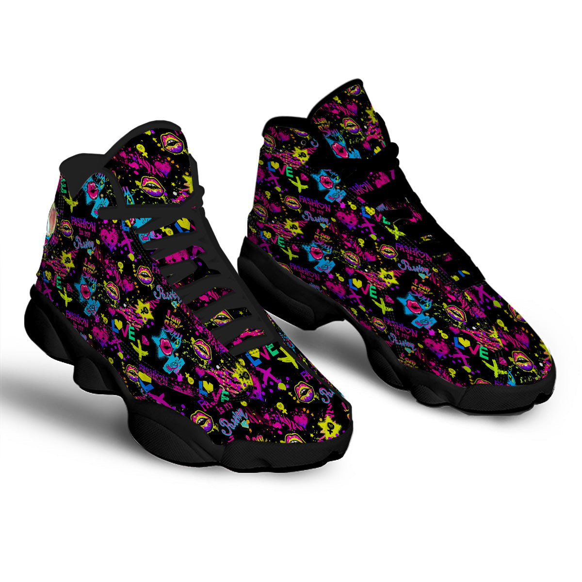 Abstract Graffiti Girlish Spray Paint Print Pattern Black Basketball Shoes-grizzshop
