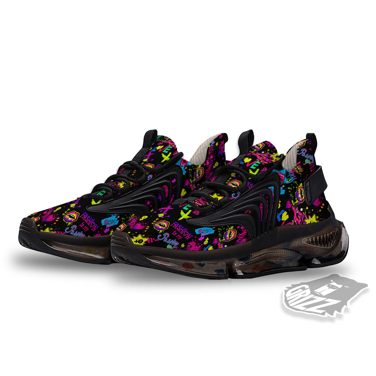 Abstract Graffiti Girlish Spray Paint Print Pattern Black Gym Shoes-grizzshop