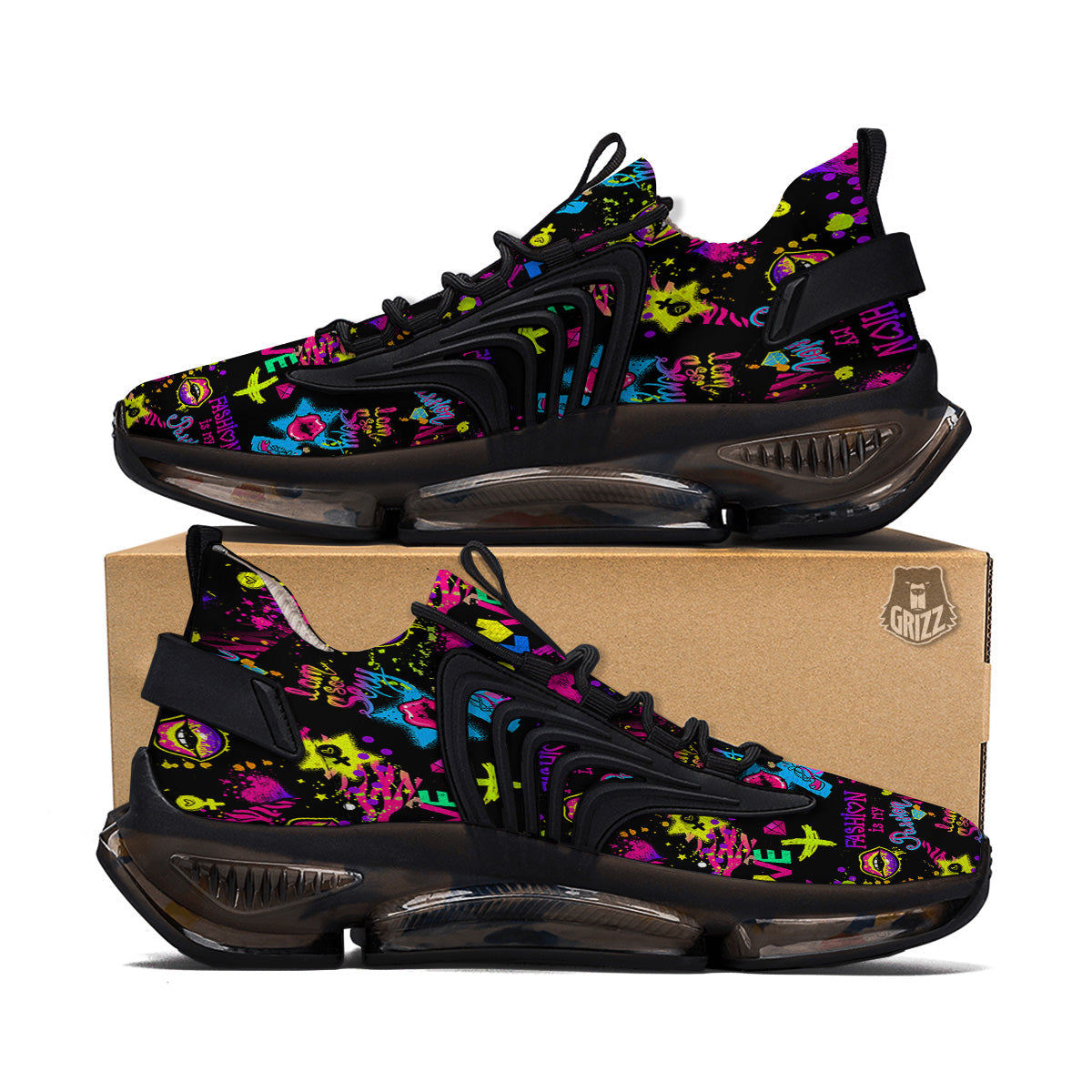 Abstract Graffiti Girlish Spray Paint Print Pattern Black Gym Shoes-grizzshop