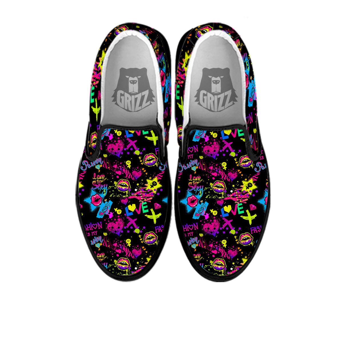 Abstract Graffiti Girlish Spray Paint Print Pattern Black Slip On Shoes-grizzshop