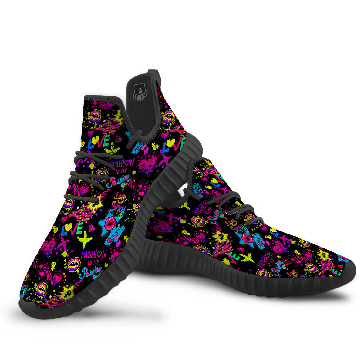 Abstract Graffiti Girlish Spray Paint Print Pattern Black Walking Shoes-grizzshop