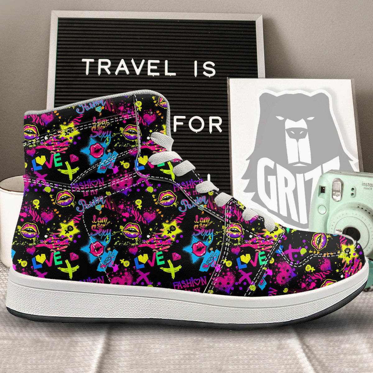 Abstract Graffiti Girlish Spray Paint Print Pattern High Top Sneakers-grizzshop