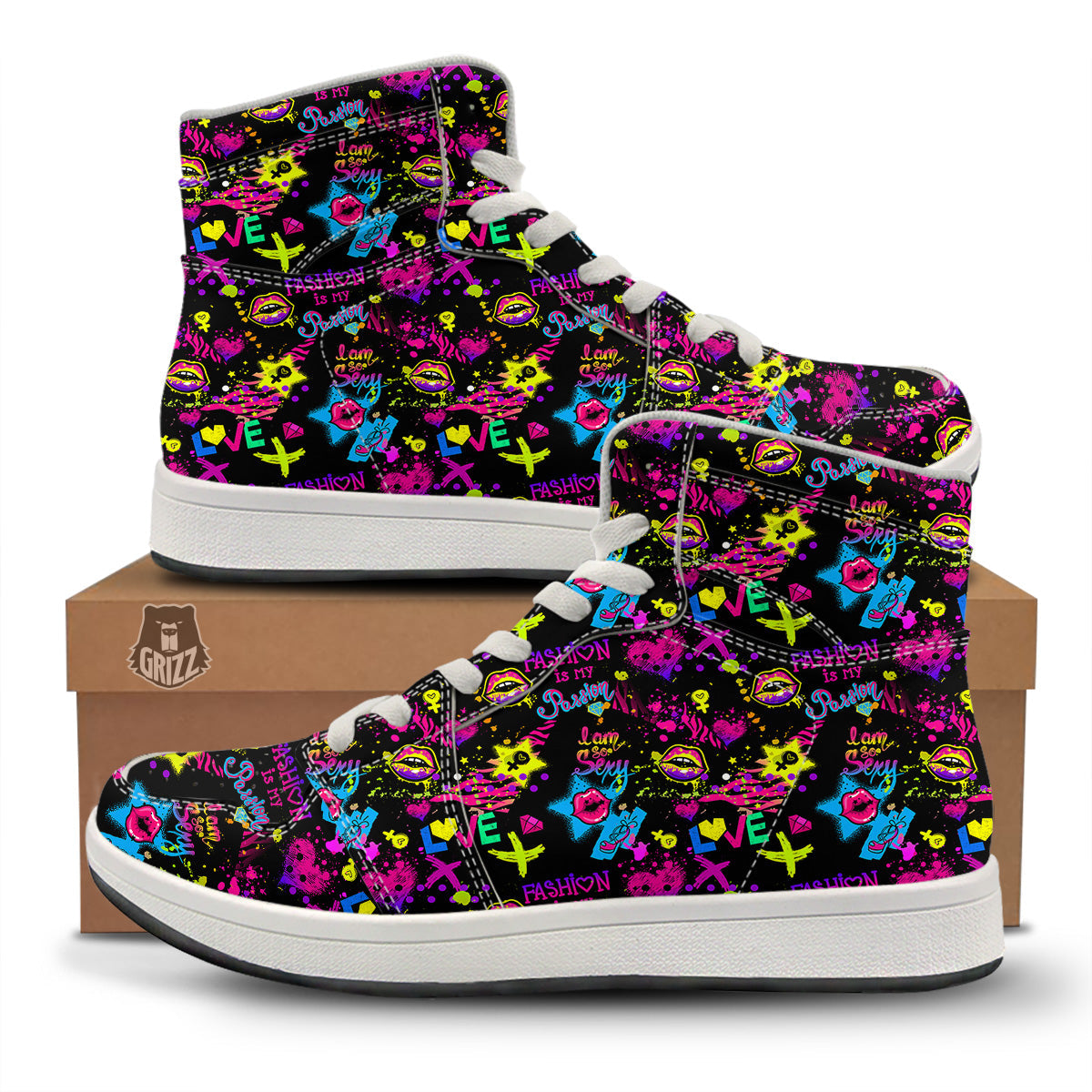 Abstract Graffiti Girlish Spray Paint Print Pattern High Top Sneakers-grizzshop